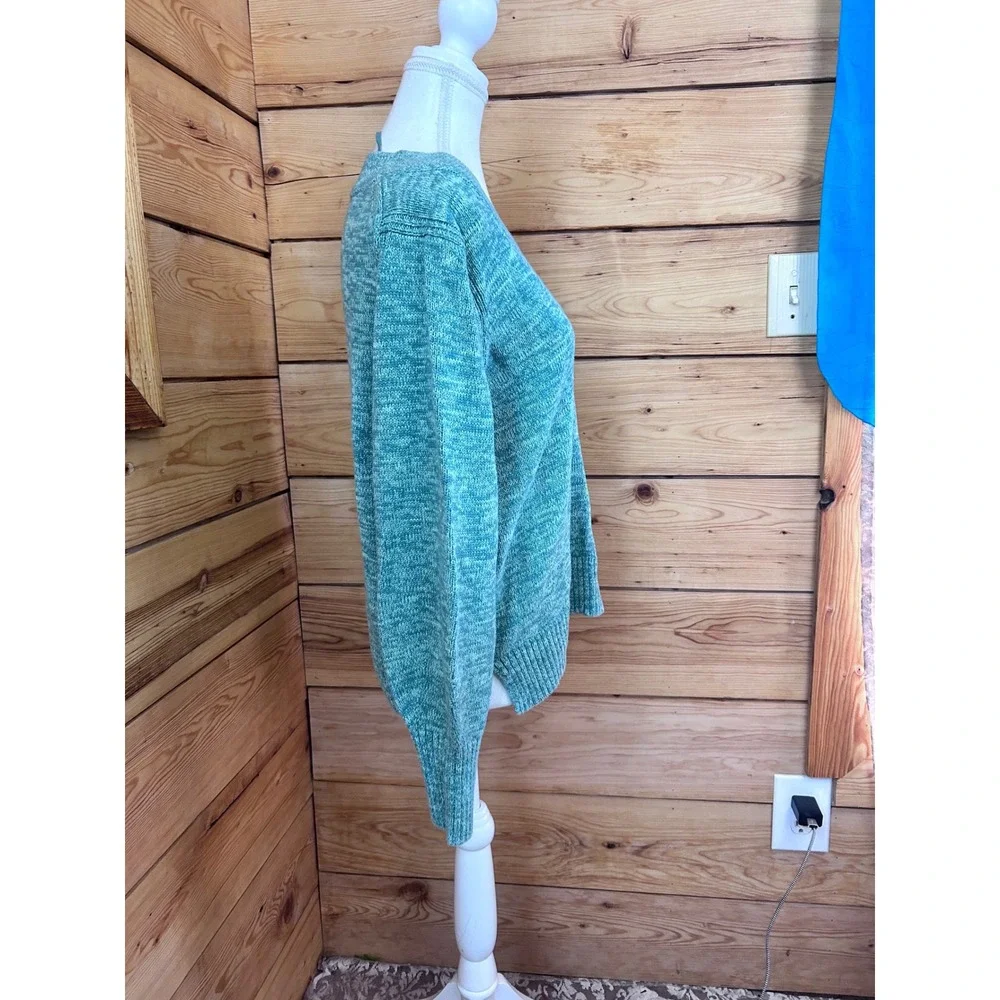 GAP Womens Sage Green Heathered Cotton V-Neck Balloon Sleeve Sweater Size M - Picture 6 of 8